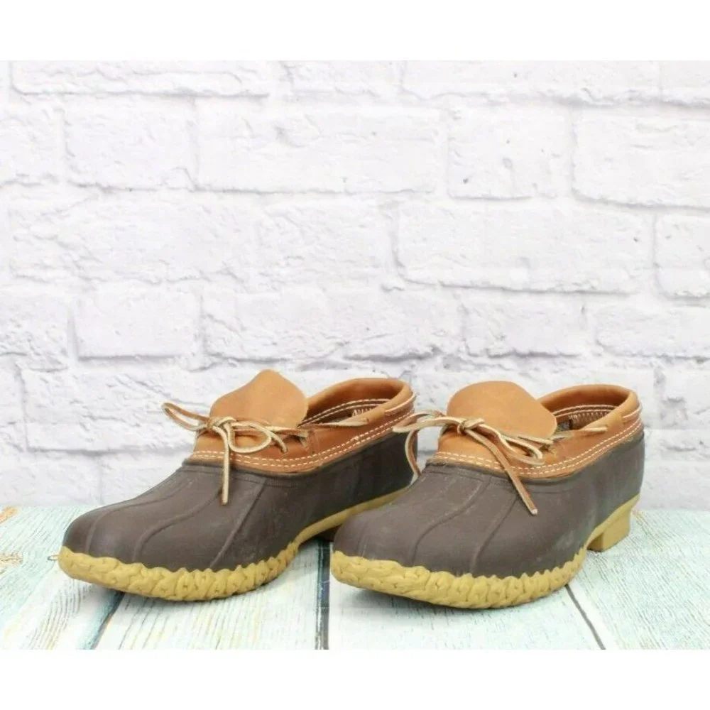 LL Bean Brown Leather Slip On Low Gumshoe Ankle Duck Boots Size 14 N - Picture 2 of 9